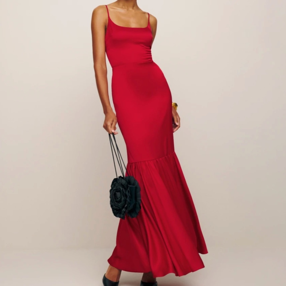 Reformation Nasha Satin Maxi Dress Cherry